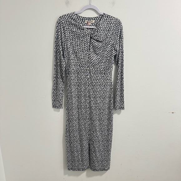 NWT Boden Empire Knot Midi Jersey Dress Stretch Black Lily Sprig Long Sleeve 4R - Picture 3 of 14
